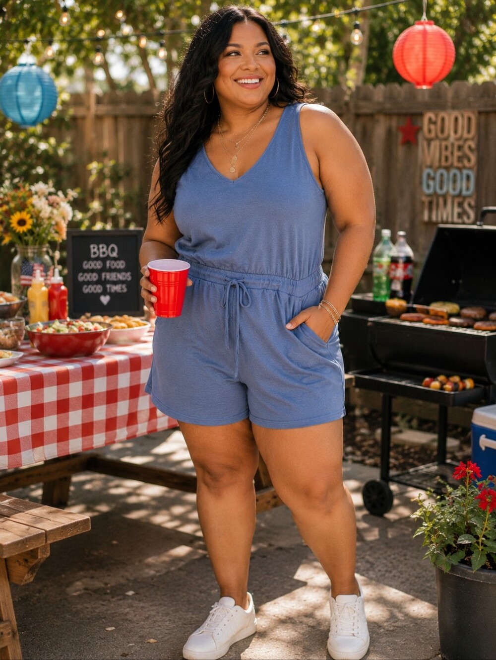 Serra Blue Sleeveless Romper | Women's Large